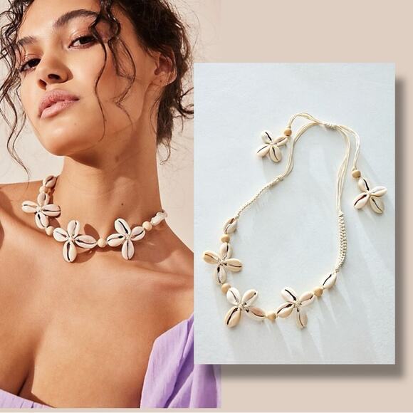 Free People Happy Days Shell Necklace NWT Neutral Bohemian Beach Choker Summer - Picture 3 of 16